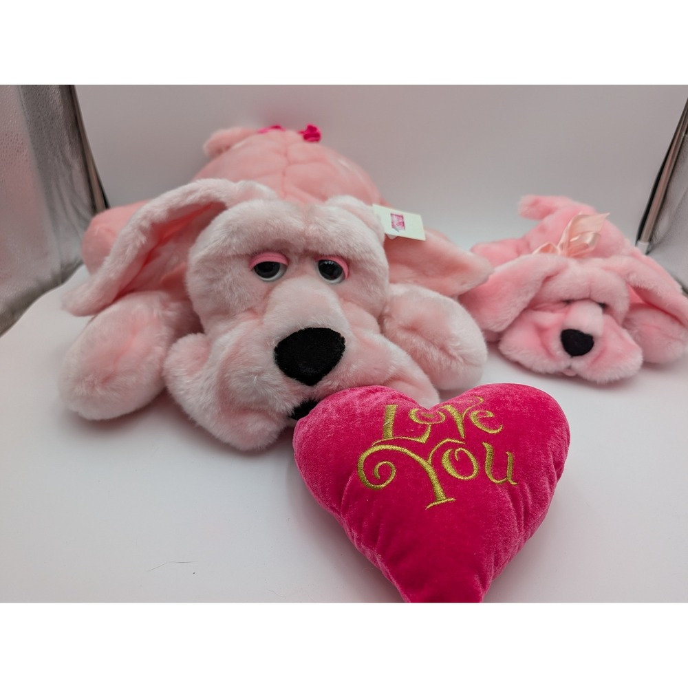 Kids of America Plush Pink Puppy Dog I Love You Heart Valentine Lot of 2